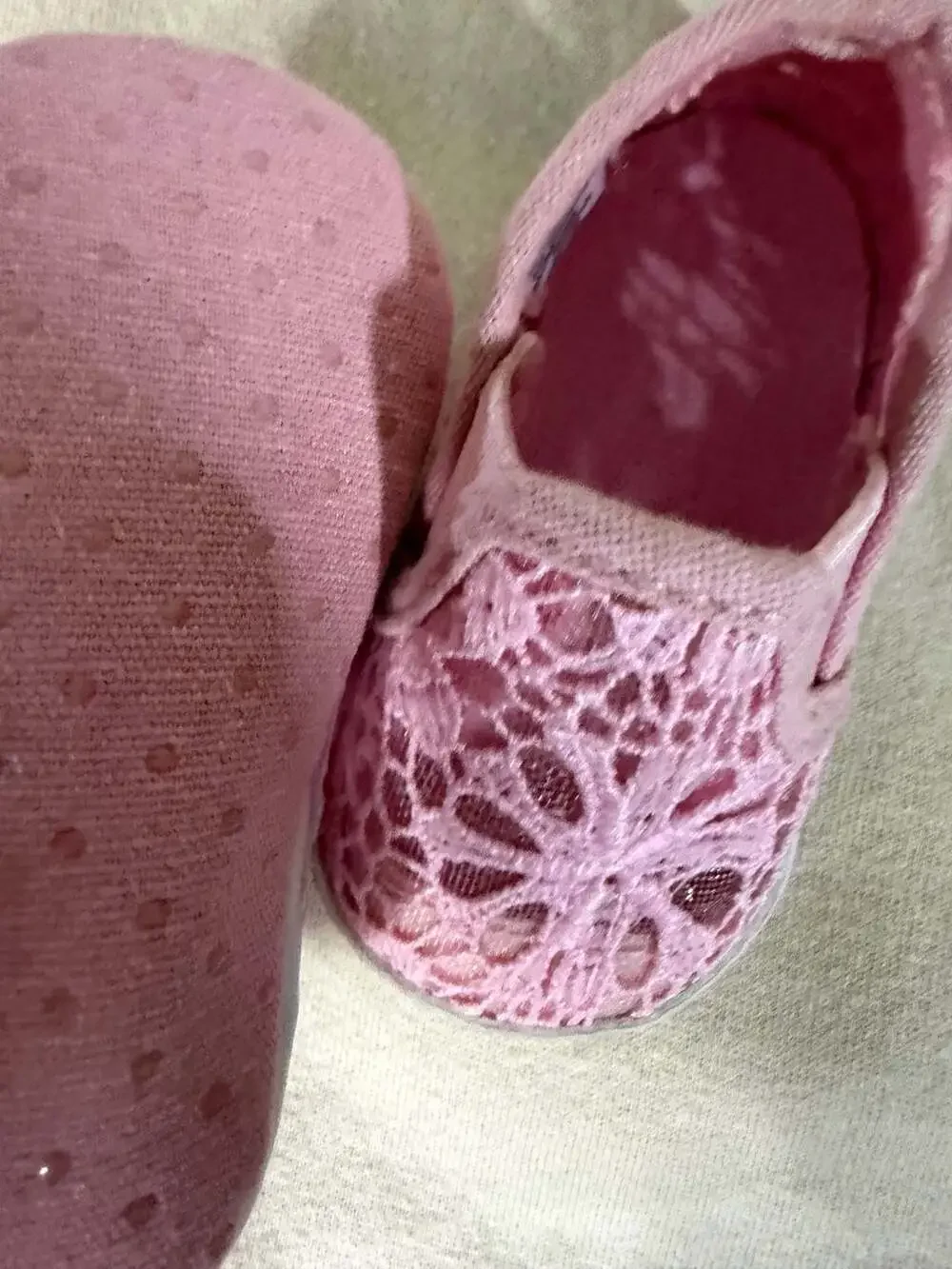 Stepping Stones Toddler Girls Pink Lace Slip-On Soft Sole Shoes Size 3-6M